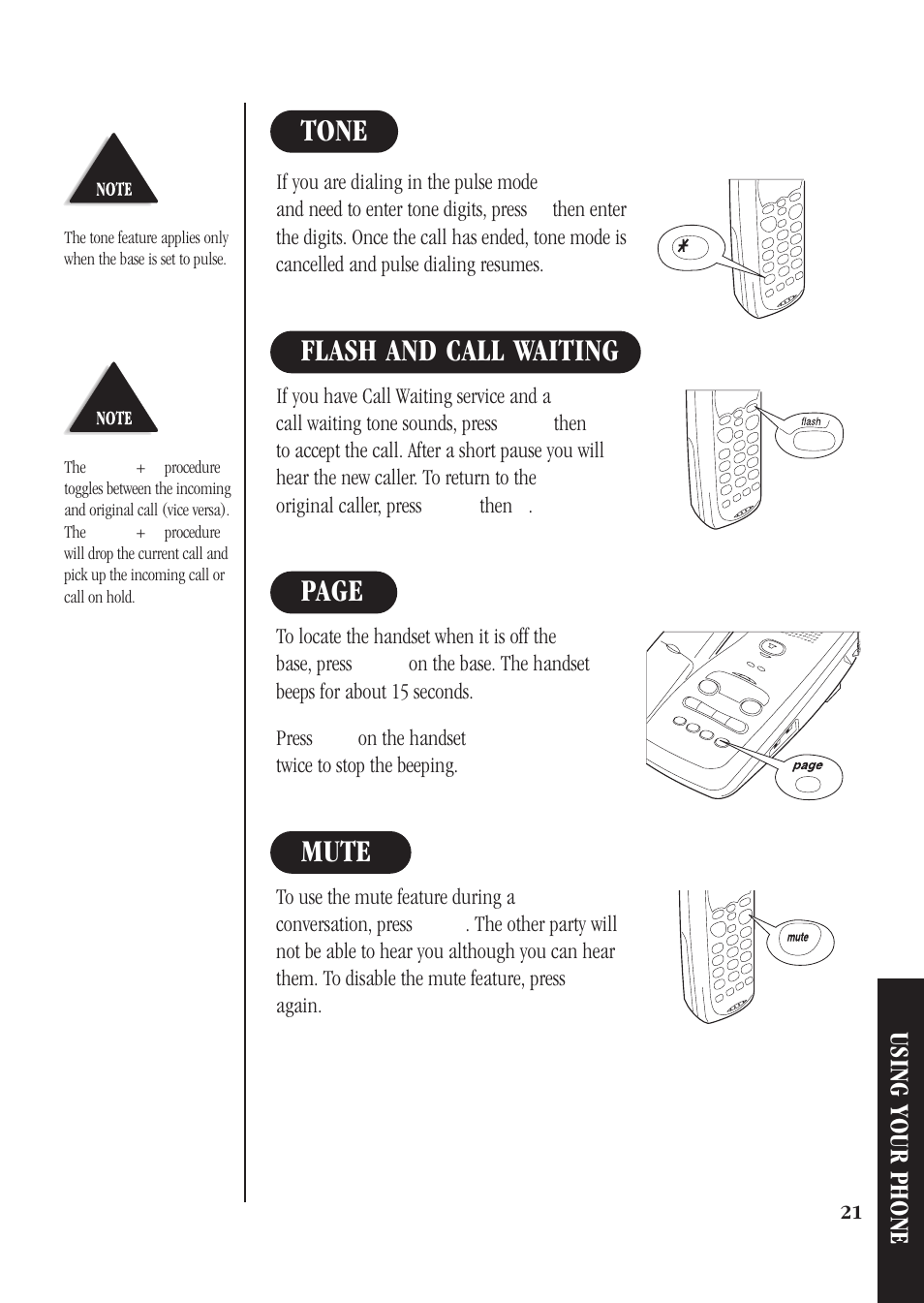 Mute page flash and call waiting tone, Using your phone | Uniden DGMax DGA940 User Manual | Page 24 / 42