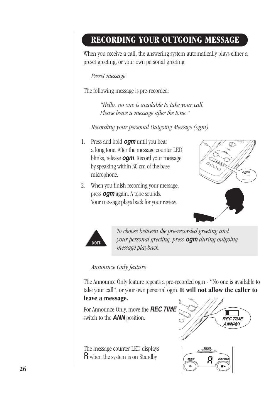 Recording your outgoing message | Uniden DGMax DGA940 User Manual | Page 29 / 42