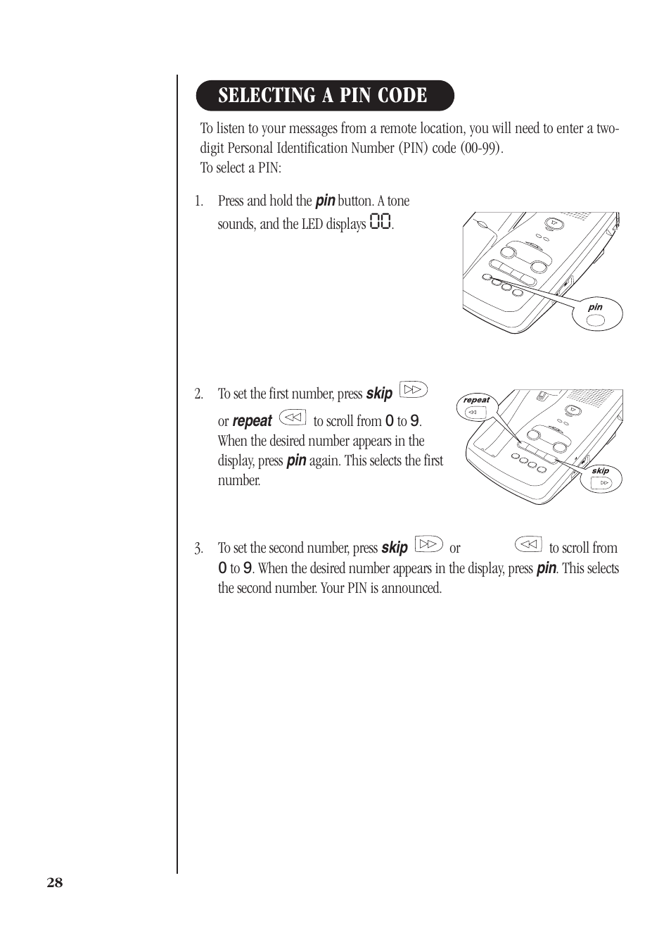 Selecting a pin code | Uniden DGMax DGA940 User Manual | Page 31 / 42