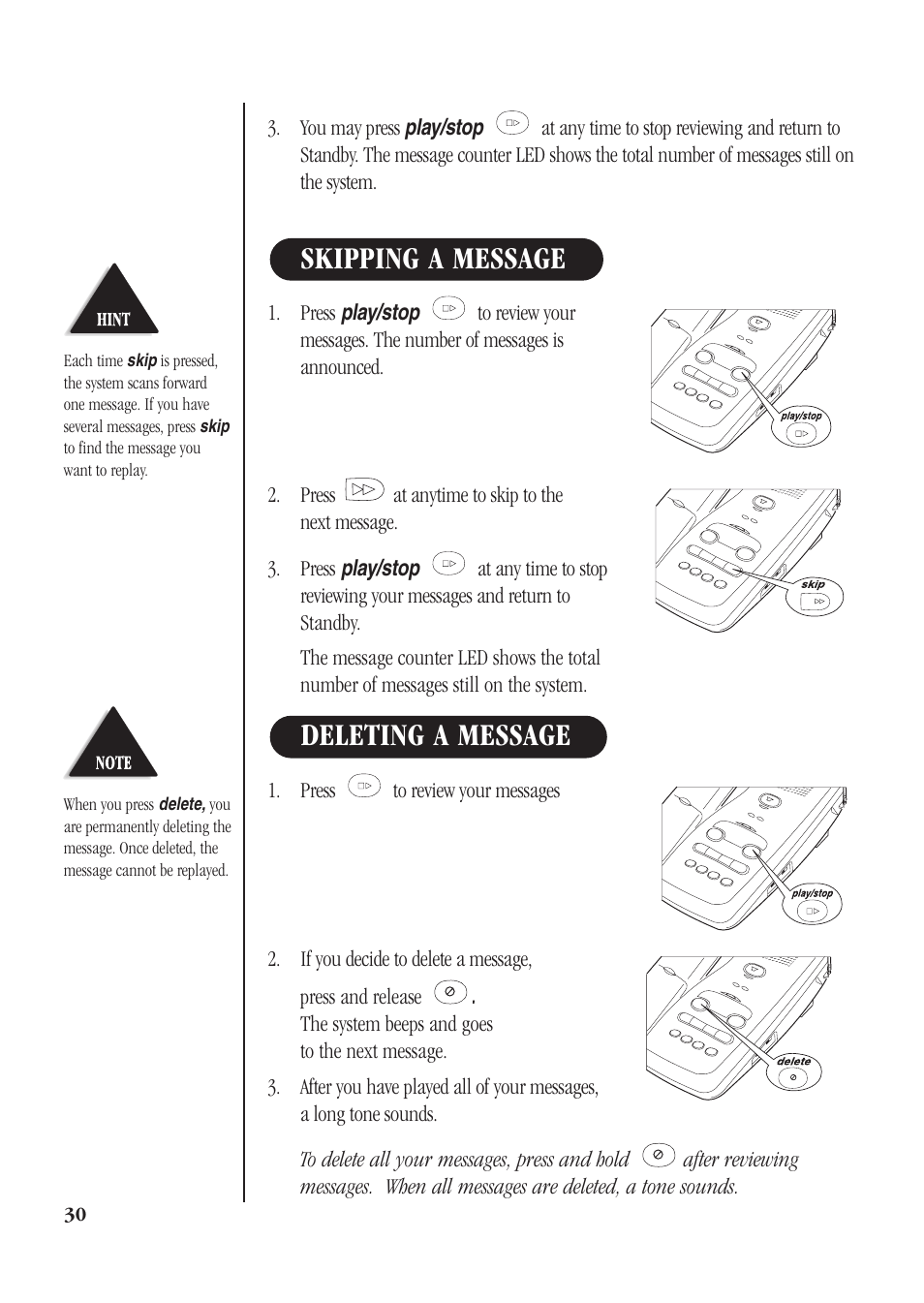 Deleting a message skipping a message | Uniden DGMax DGA940 User Manual | Page 33 / 42