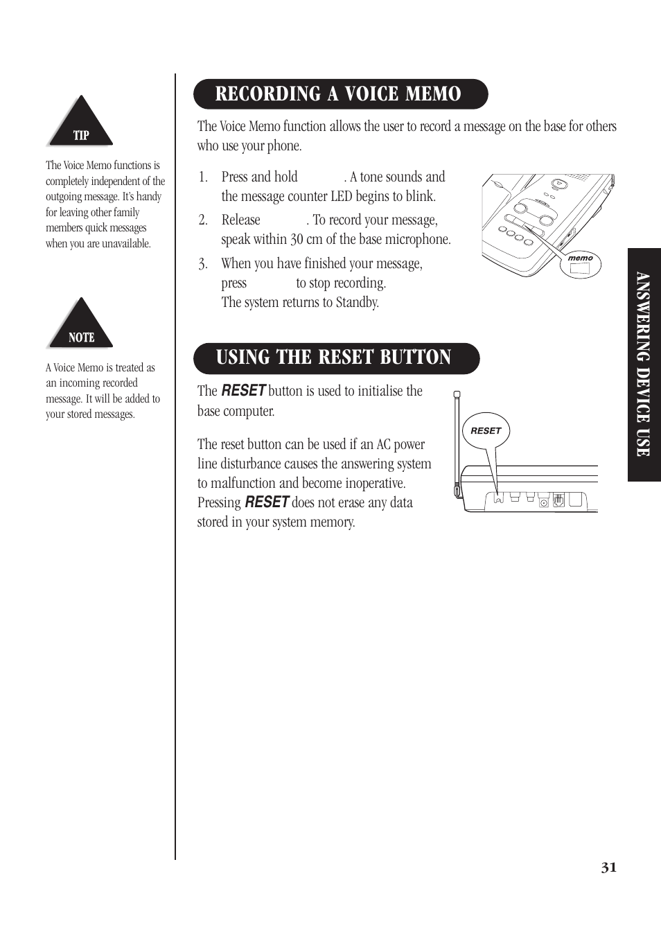 Answering device use | Uniden DGMax DGA940 User Manual | Page 34 / 42