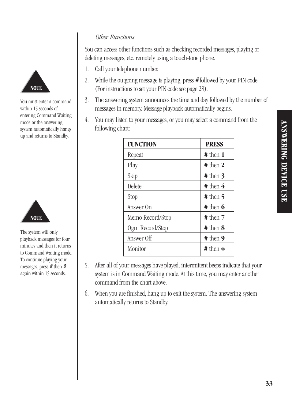 Answering device use | Uniden DGMax DGA940 User Manual | Page 36 / 42