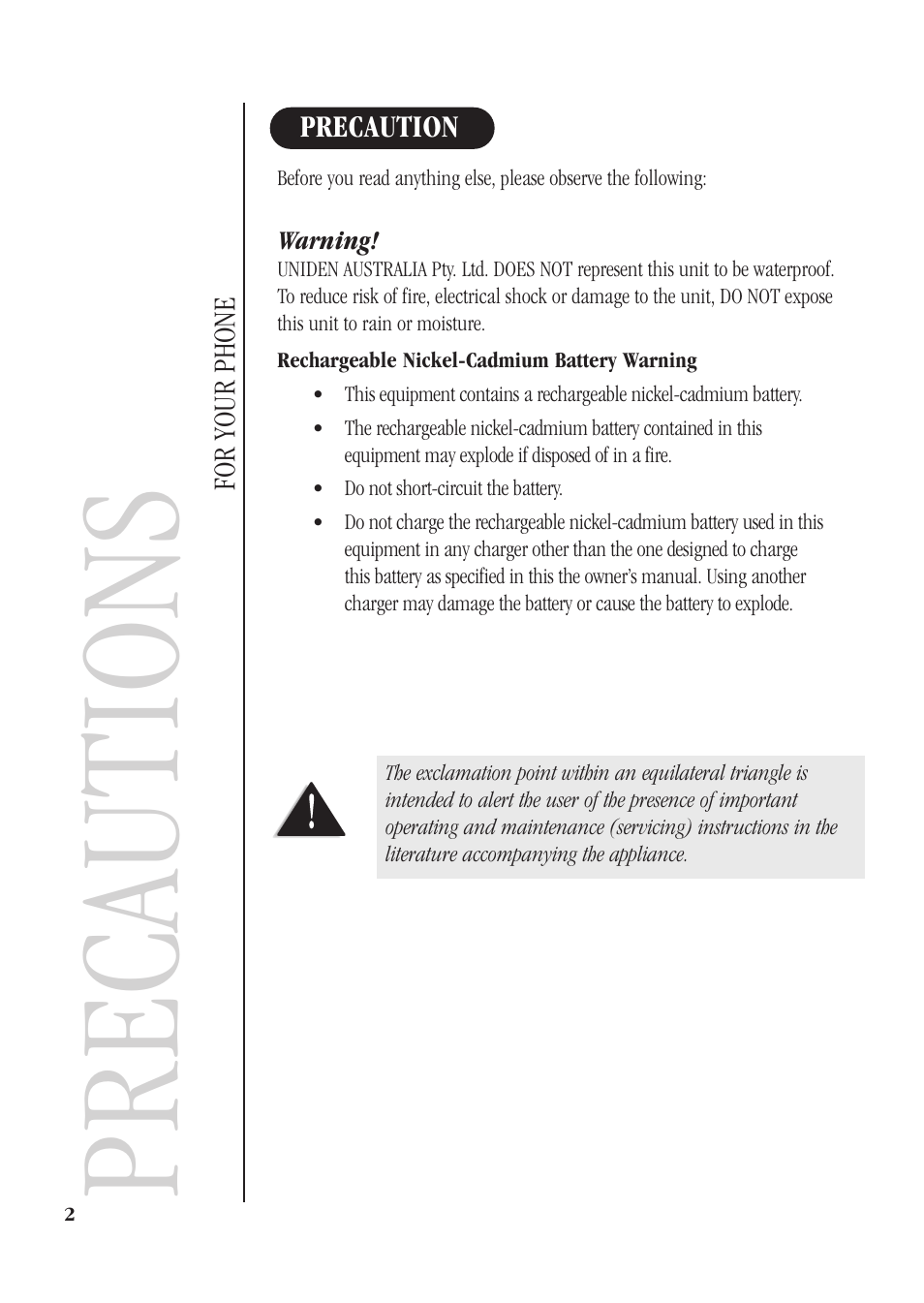 Precautions | Uniden DGMax DGA940 User Manual | Page 5 / 42