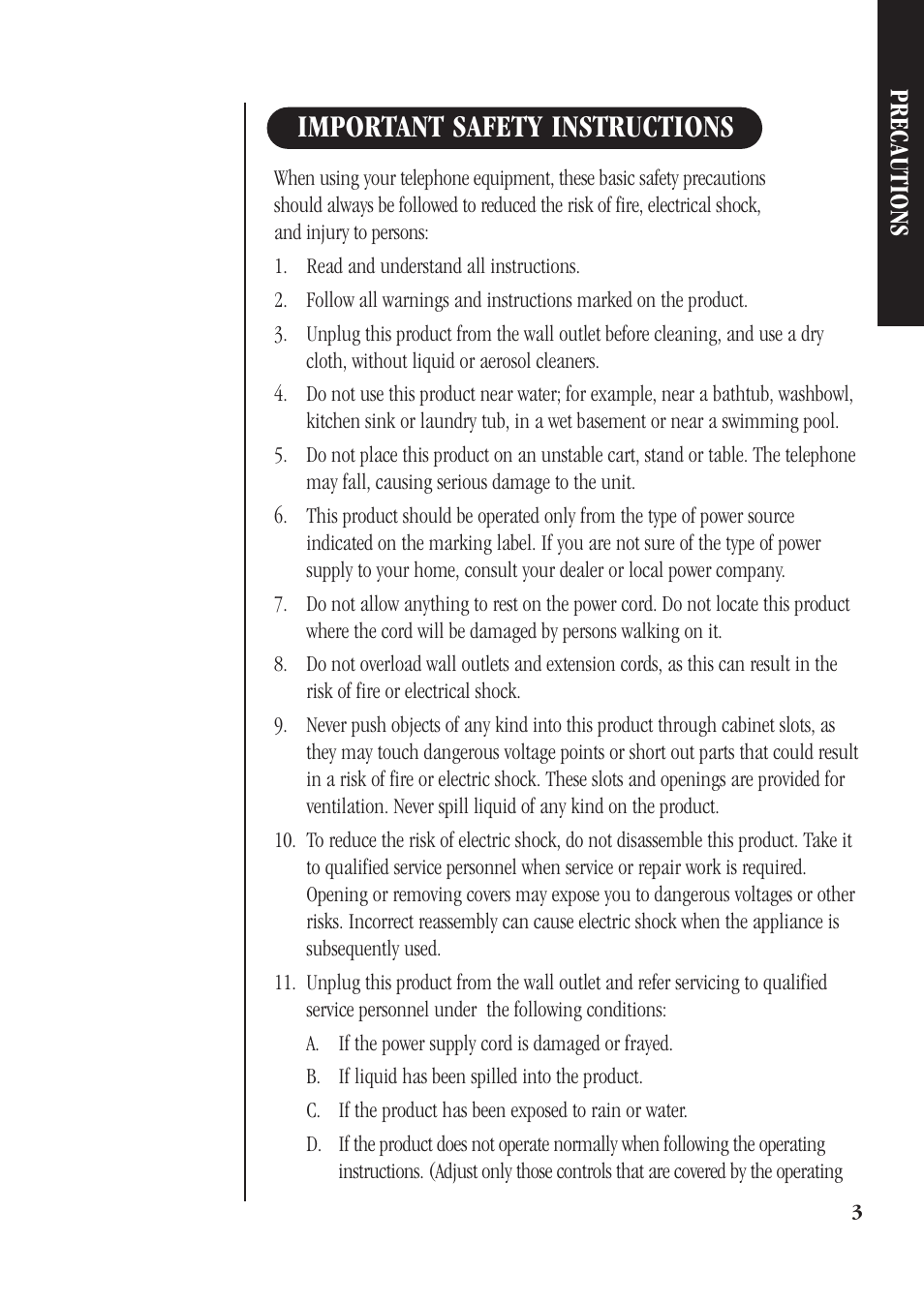 Important safety instructions, Precautions | Uniden DGMax DGA940 User Manual | Page 6 / 42