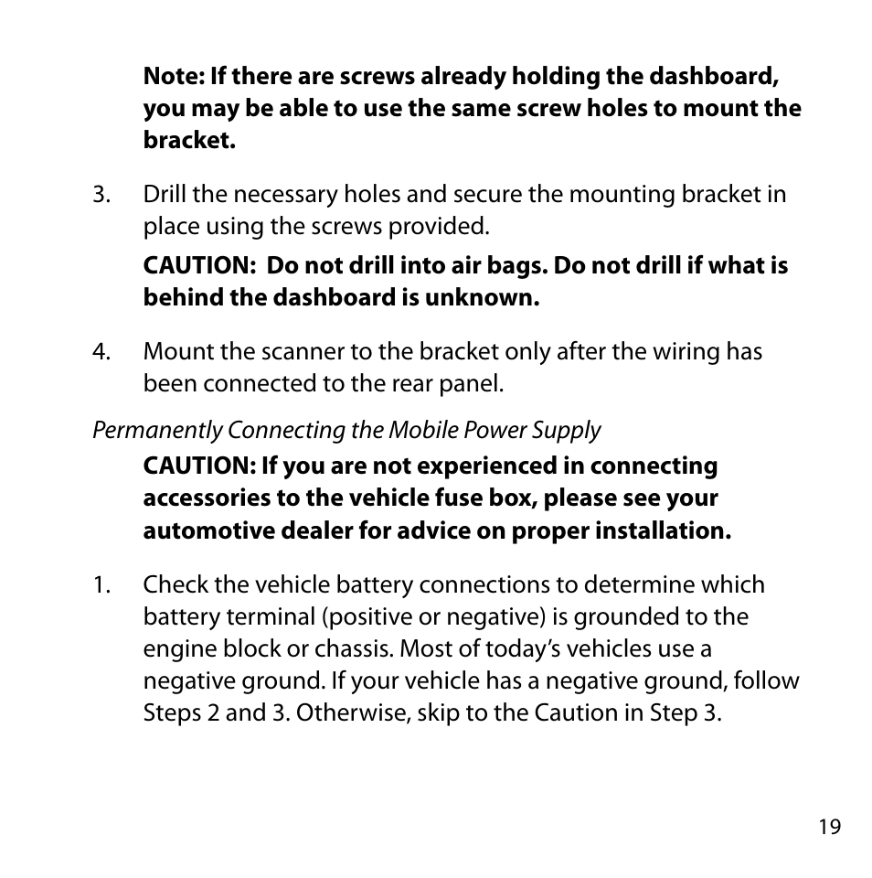 Permanently connecting the mobile power supply | Uniden BC355C User Manual | Page 19 / 68