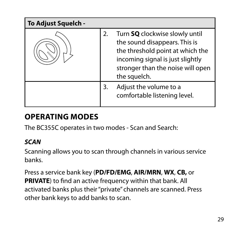 Operating modes, Scan | Uniden BC355C User Manual | Page 29 / 68