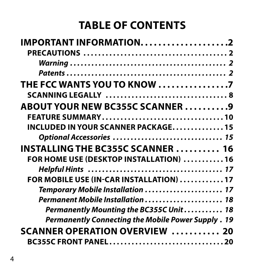 Uniden BC355C User Manual | Page 4 / 68