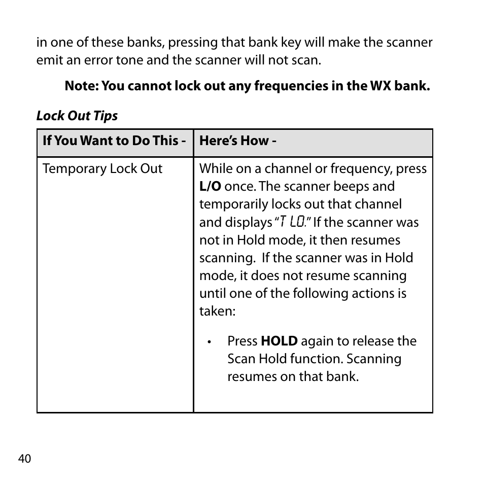 Lock out tips | Uniden BC355C User Manual | Page 40 / 68