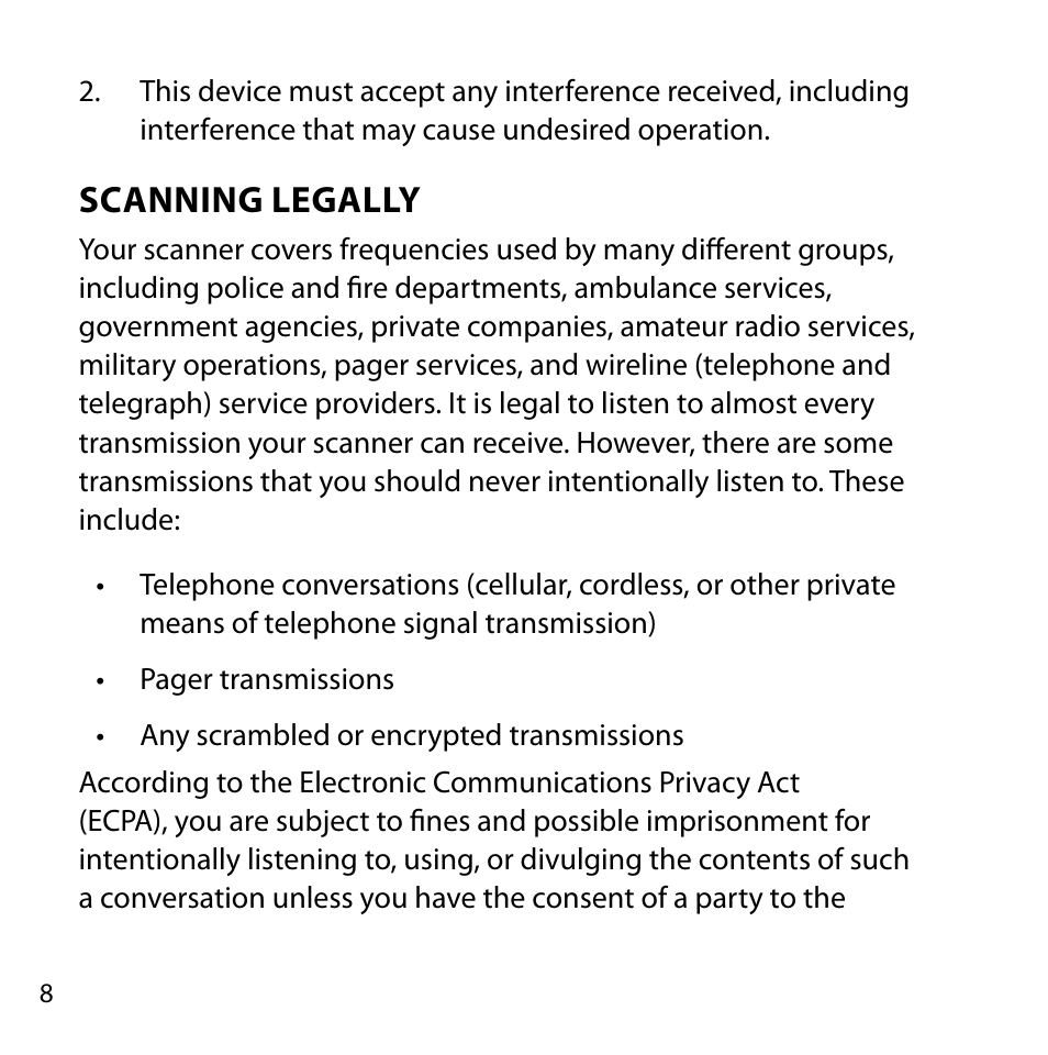 Scanning legally | Uniden BC355C User Manual | Page 8 / 68