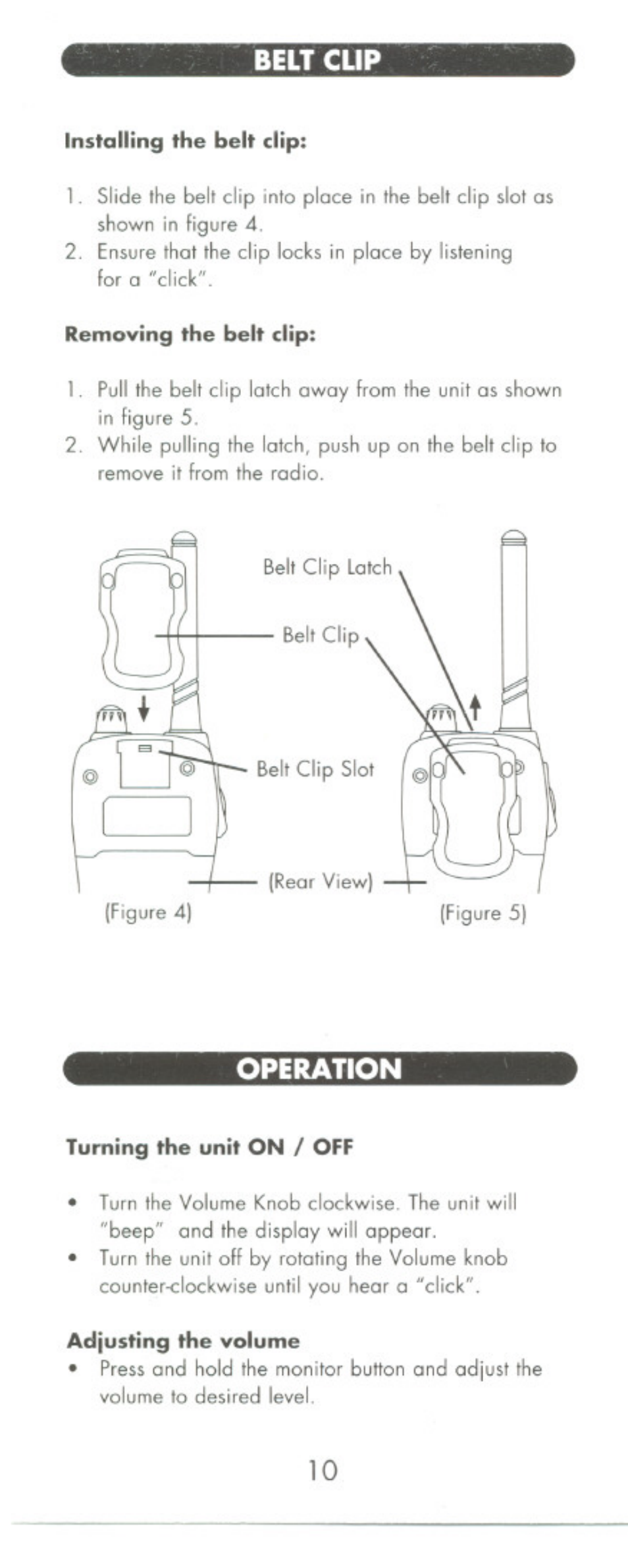 Belt clip, Operation | Uniden POCKET MAX UHO45XR User Manual | Page 10 / 20