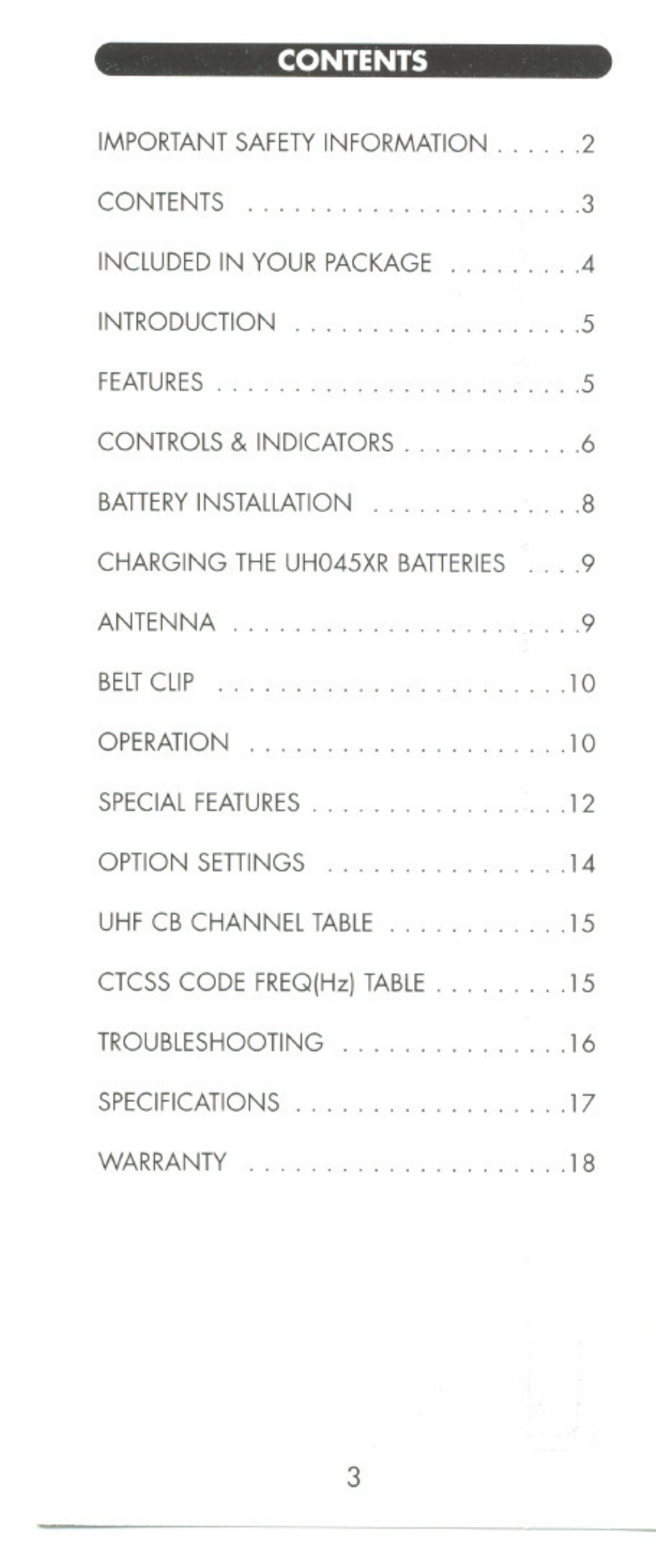 Uniden POCKET MAX UHO45XR User Manual | Page 3 / 20