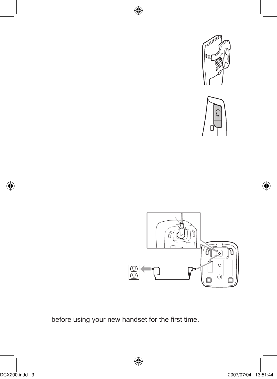 Installing the belt clip, Installing the optional headset, Charging the accessory handset | Uniden DCX200 Series User Manual | Page 4 / 24