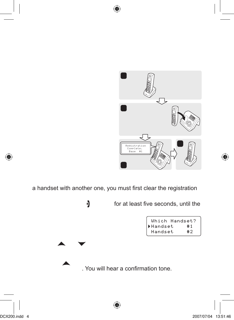 Registering the handset, Resetting the handset | Uniden DCX200 Series User Manual | Page 5 / 24
