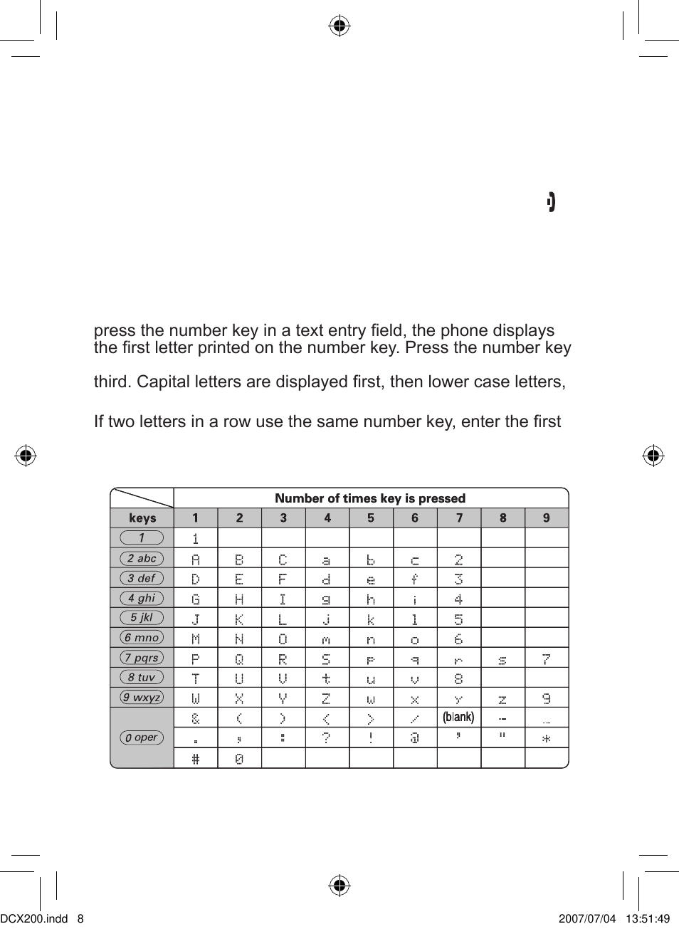 Using the handset menus, Entering text from your handset | Uniden DCX200 Series User Manual | Page 9 / 24