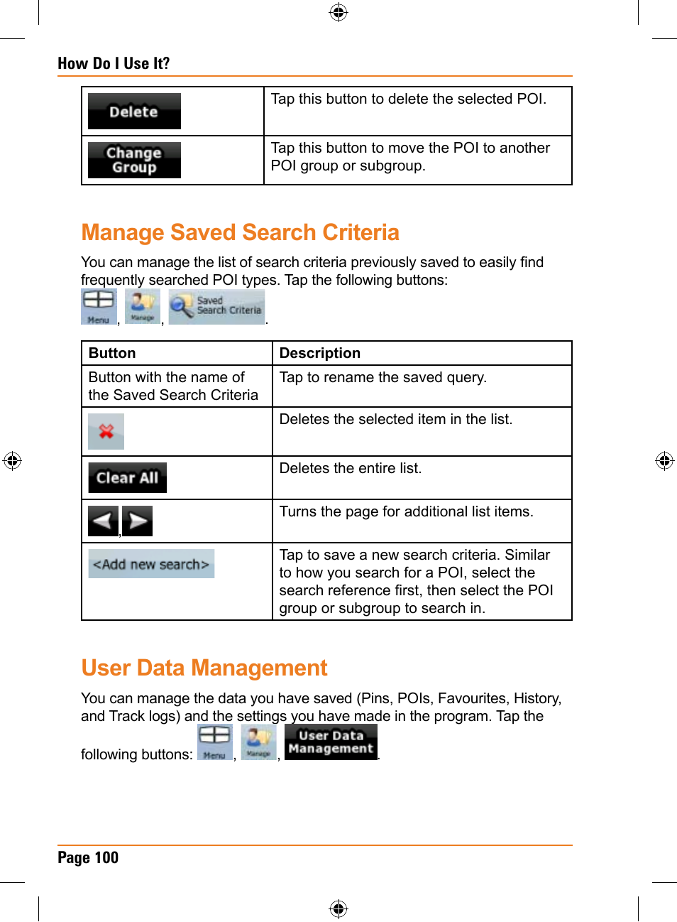 Manage saved search criteria, User data management | Uniden TRAX436 User Manual | Page 100 / 132
