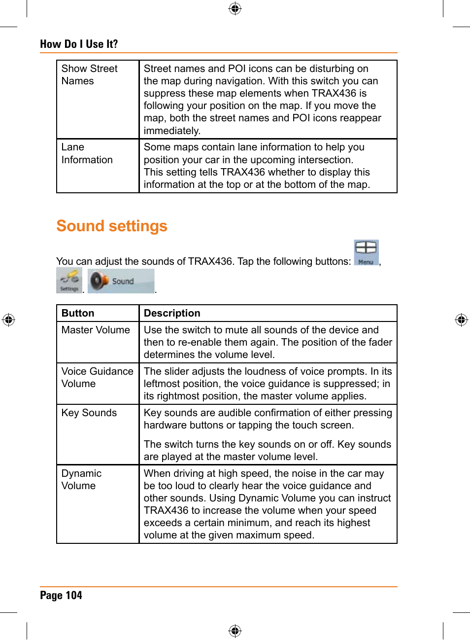 Sound settings | Uniden TRAX436 User Manual | Page 104 / 132