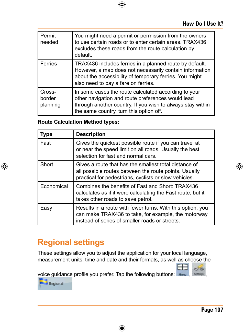 Regional settings | Uniden TRAX436 User Manual | Page 107 / 132