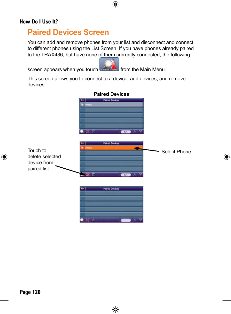 Paired devices screen | Uniden TRAX436 User Manual | Page 120 / 132