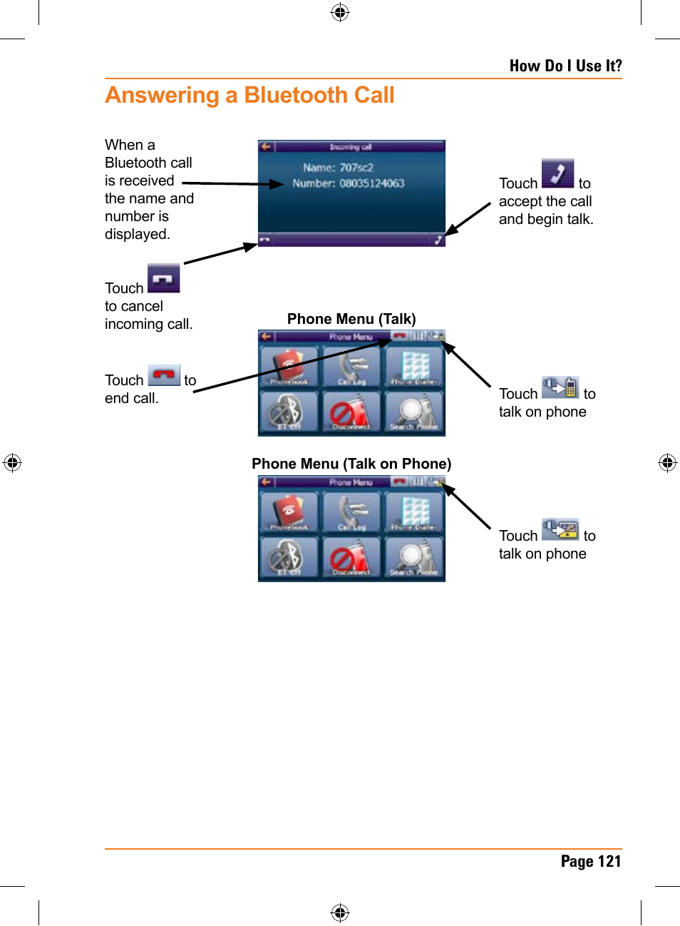 Answering a bluetooth call | Uniden TRAX436 User Manual | Page 121 / 132