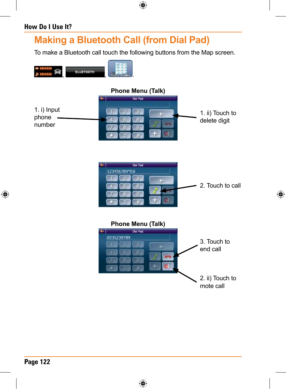 Making a bluetooth call (from dial pad) | Uniden TRAX436 User Manual | Page 122 / 132