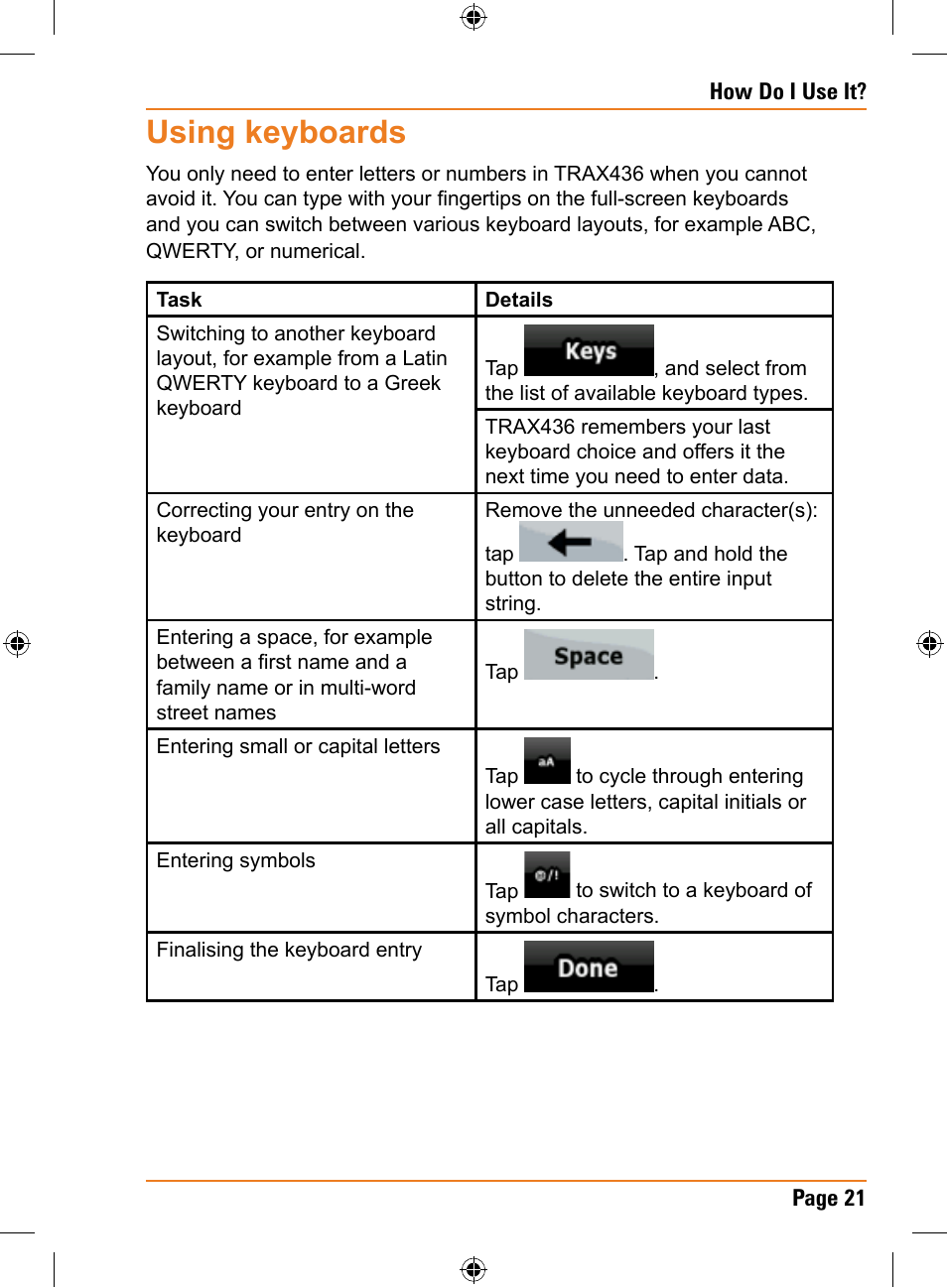 Using keyboards | Uniden TRAX436 User Manual | Page 21 / 132