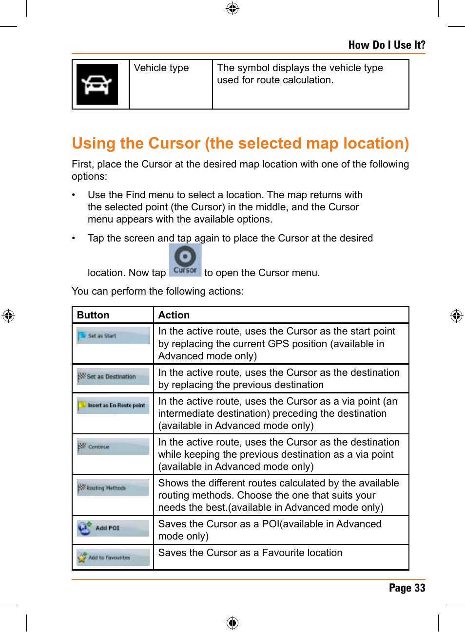 Using the cursor (the selected map location) | Uniden TRAX436 User Manual | Page 33 / 132