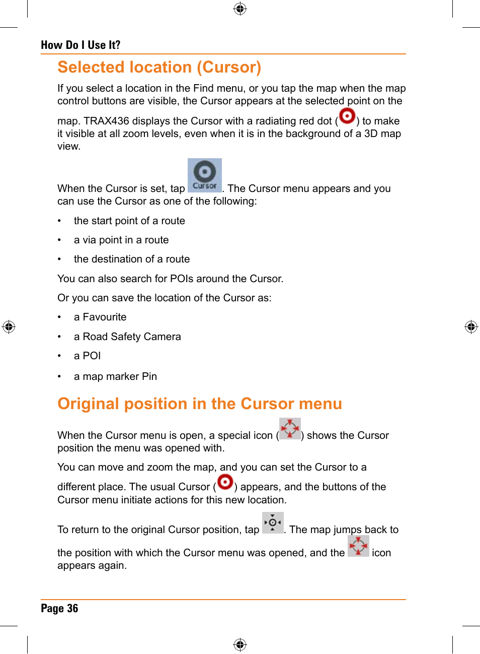 Selected location (cursor), Original position in the cursor menu | Uniden TRAX436 User Manual | Page 36 / 132