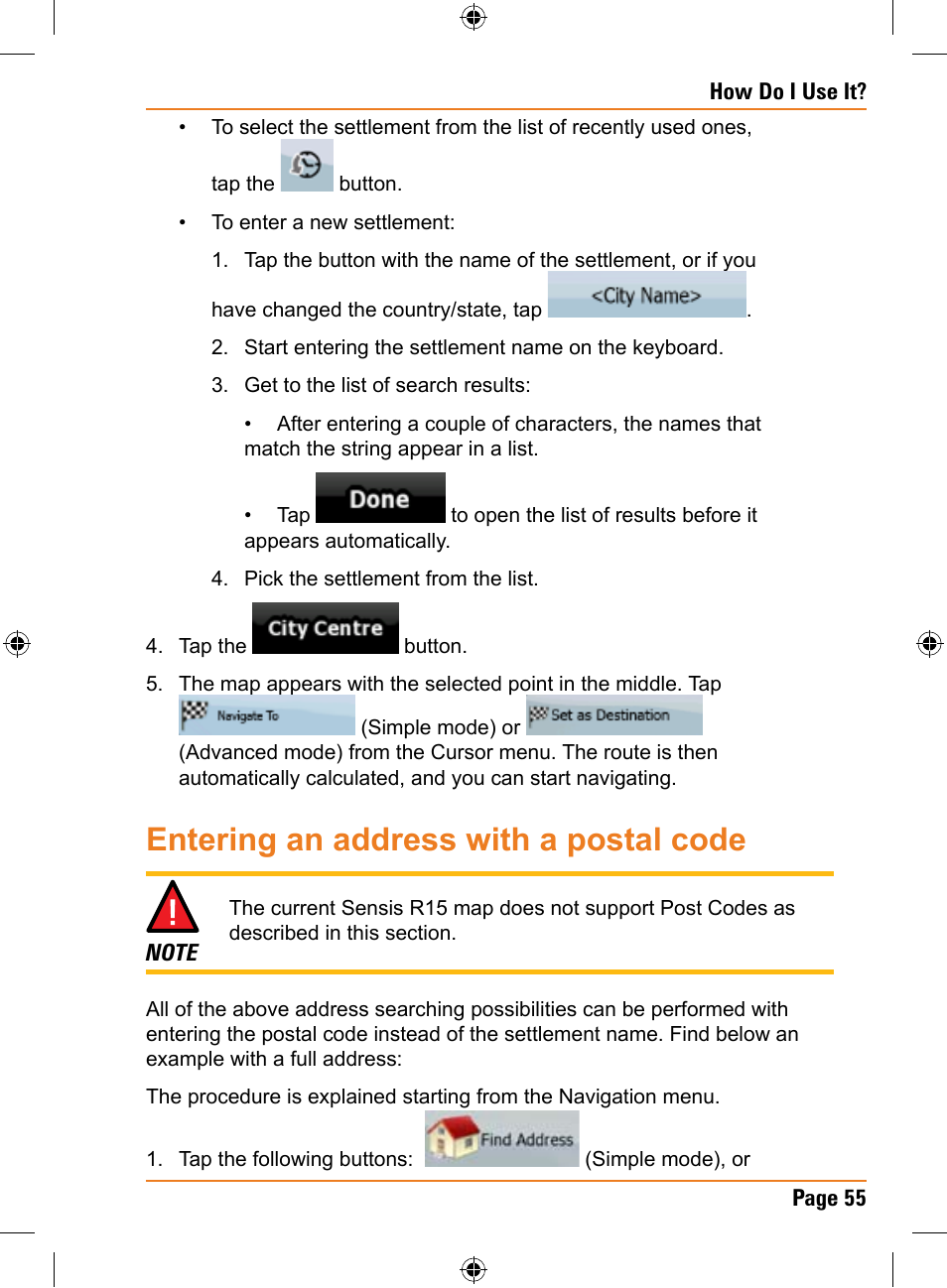 Entering an address with a postal code | Uniden TRAX436 User Manual | Page 55 / 132