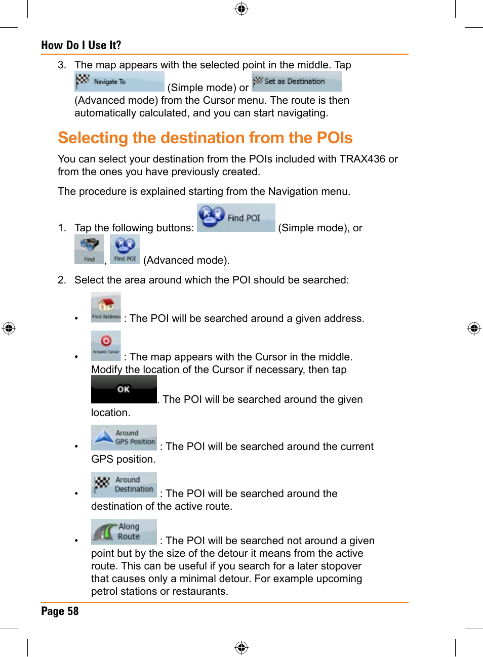Selecting the destination from the pois | Uniden TRAX436 User Manual | Page 58 / 132