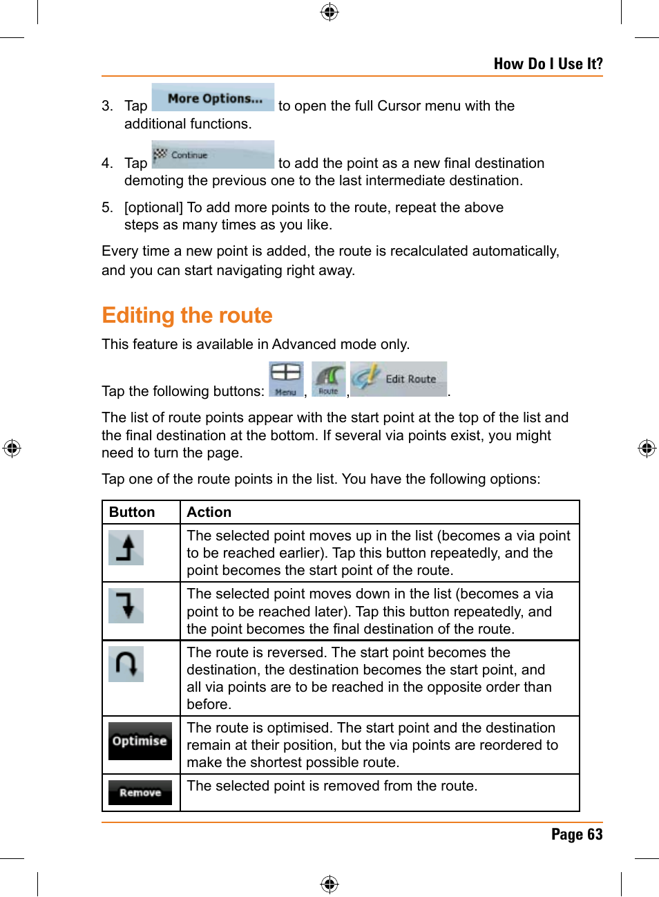 Editing the route | Uniden TRAX436 User Manual | Page 63 / 132