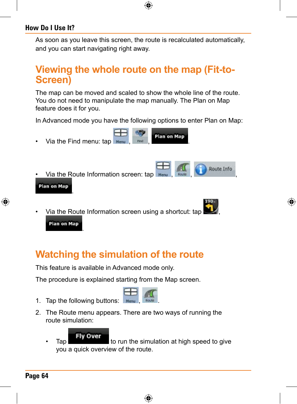Watching the simulation of the route | Uniden TRAX436 User Manual | Page 64 / 132