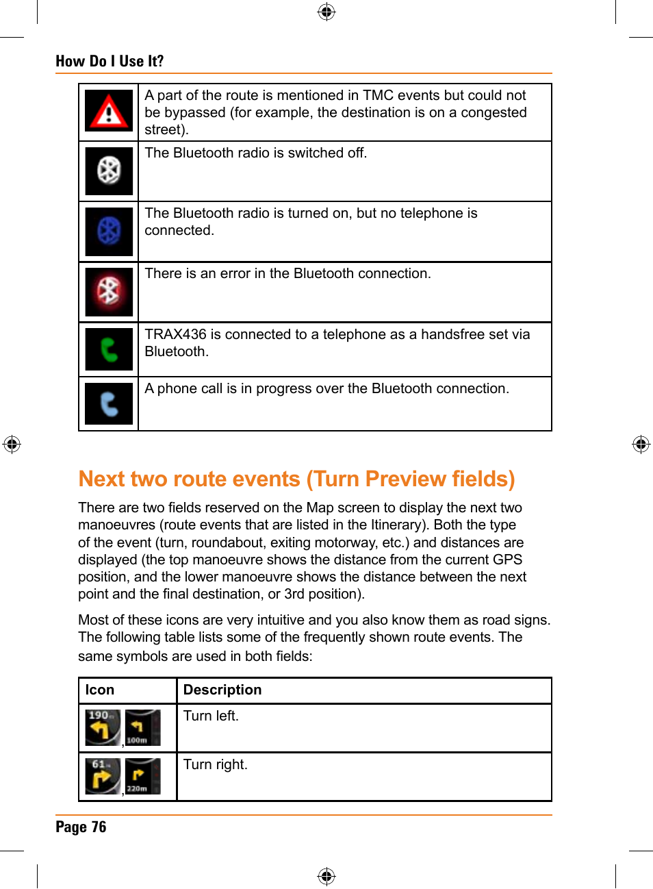 Next two route events (turn preview fields) | Uniden TRAX436 User Manual | Page 76 / 132