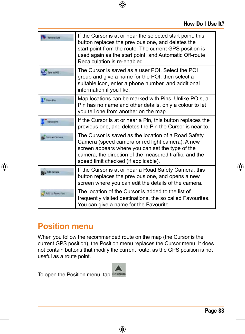 Position menu | Uniden TRAX436 User Manual | Page 83 / 132