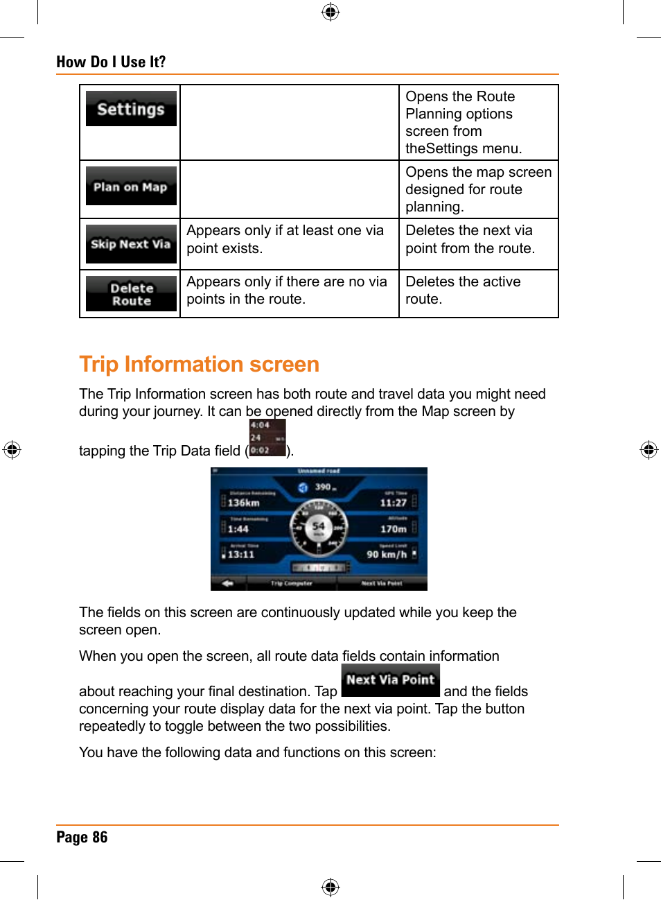 Trip information screen | Uniden TRAX436 User Manual | Page 86 / 132