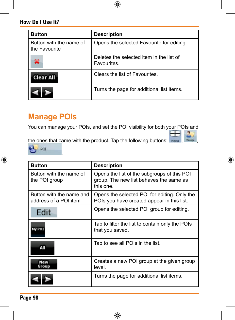 Manage pois | Uniden TRAX436 User Manual | Page 98 / 132