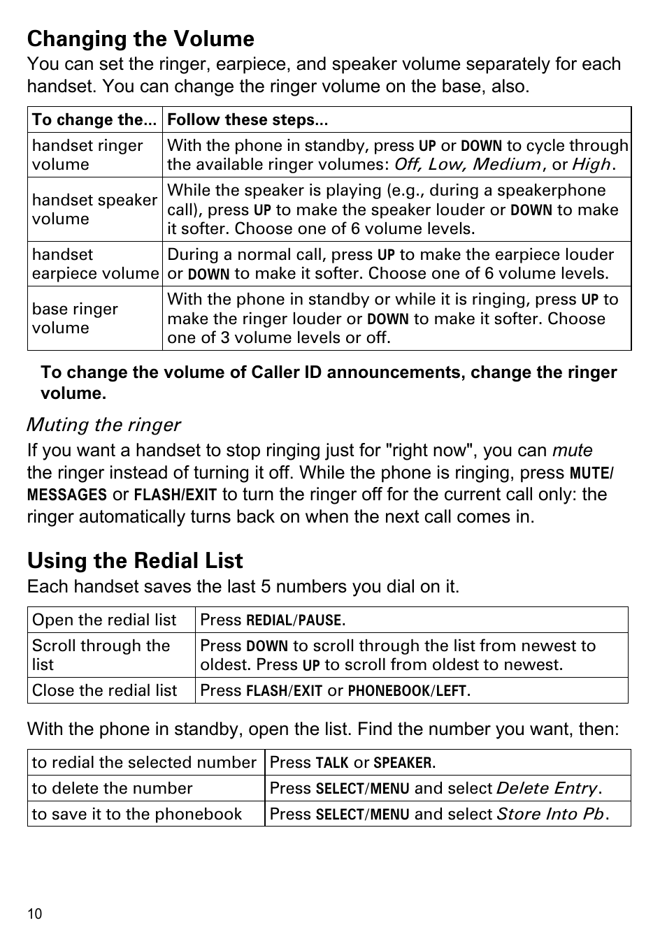 Changing the volume, Using the redial list, Muting the ringer | Uniden PS-0035 User Manual | Page 12 / 28