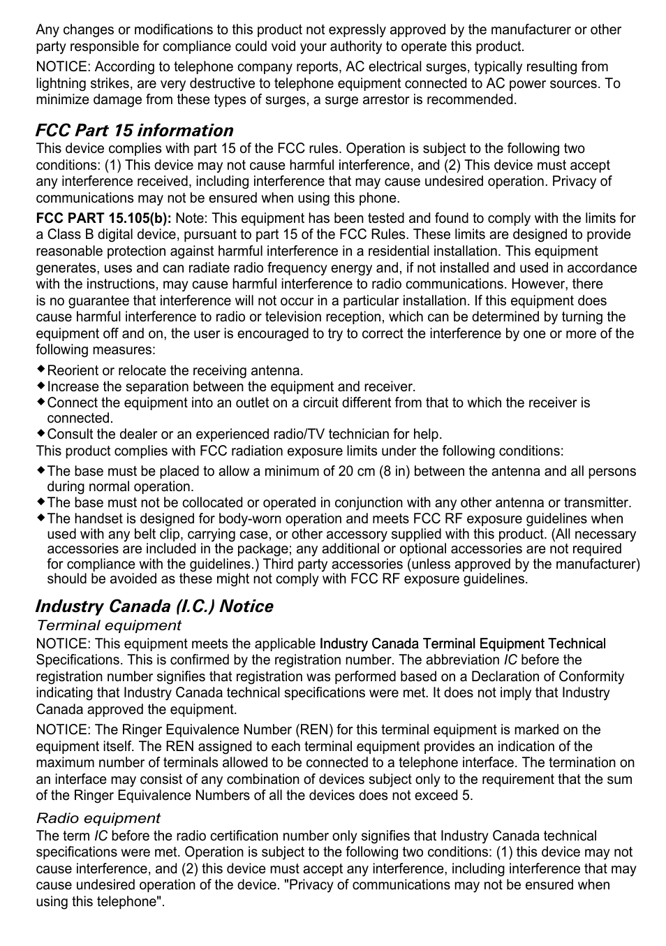 Fcc part 15 information, Industry canada (i.c.) notice | Uniden PS-0035 User Manual | Page 27 / 28