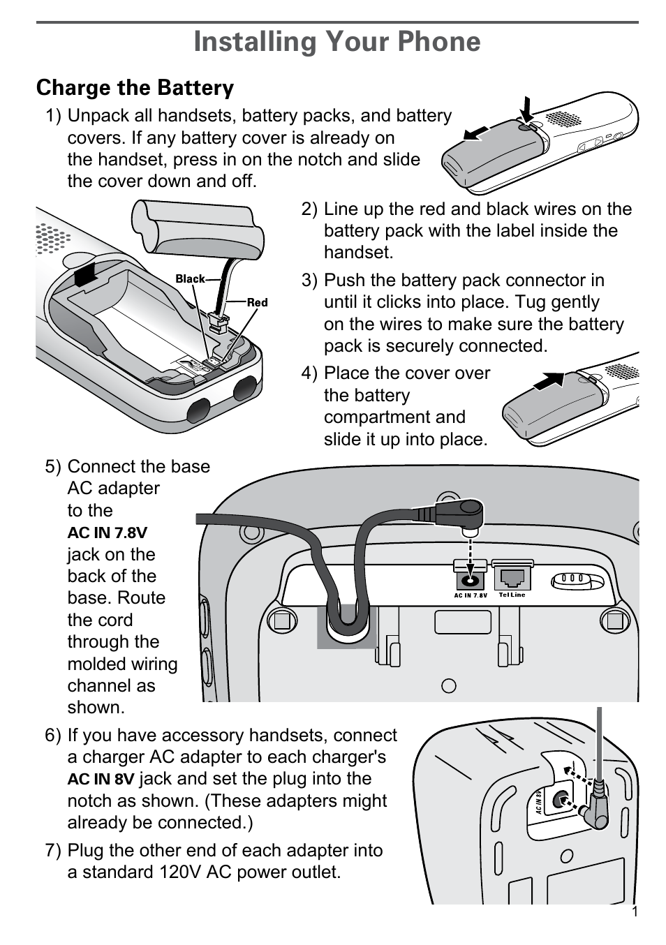 Installing your phone, Charge the battery | Uniden PS-0035 User Manual | Page 3 / 28