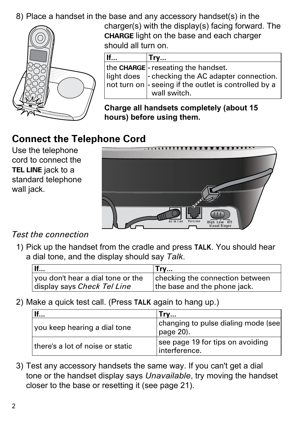 Connect the telephone cord | Uniden PS-0035 User Manual | Page 4 / 28