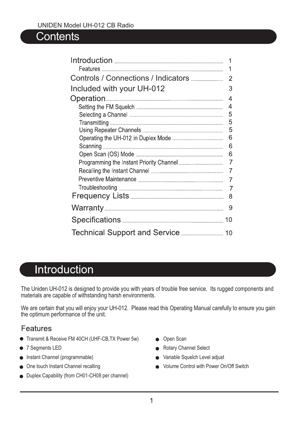 Uniden CB RADIO UH012 User Manual | Page 2 / 12