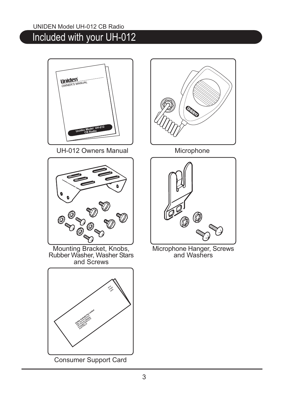 Included with your uh-012 | Uniden CB RADIO UH012 User Manual | Page 4 / 12