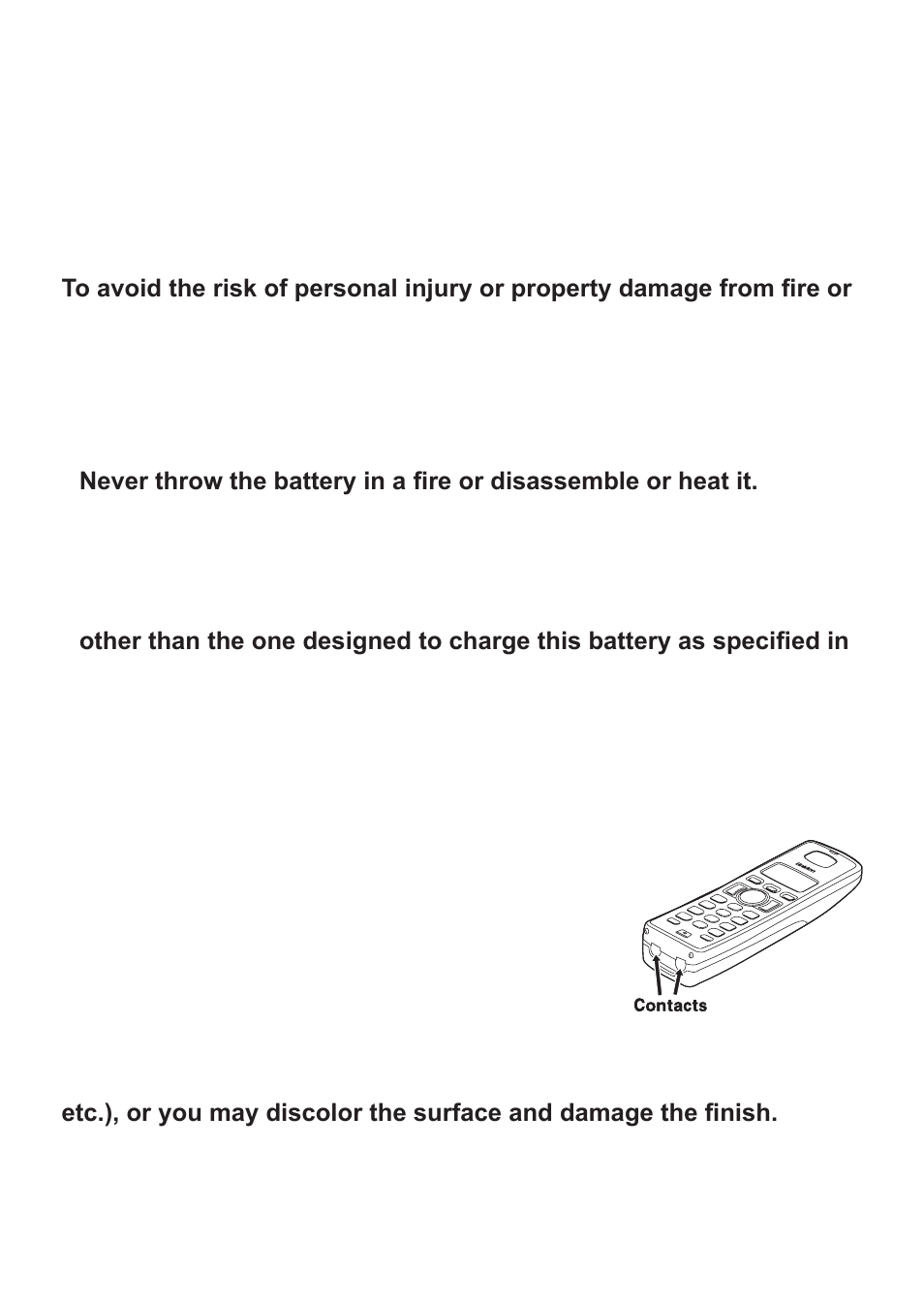 Battery replacement and handling, Clean the battery contacts | Uniden TCX930 User Manual | Page 19 / 24