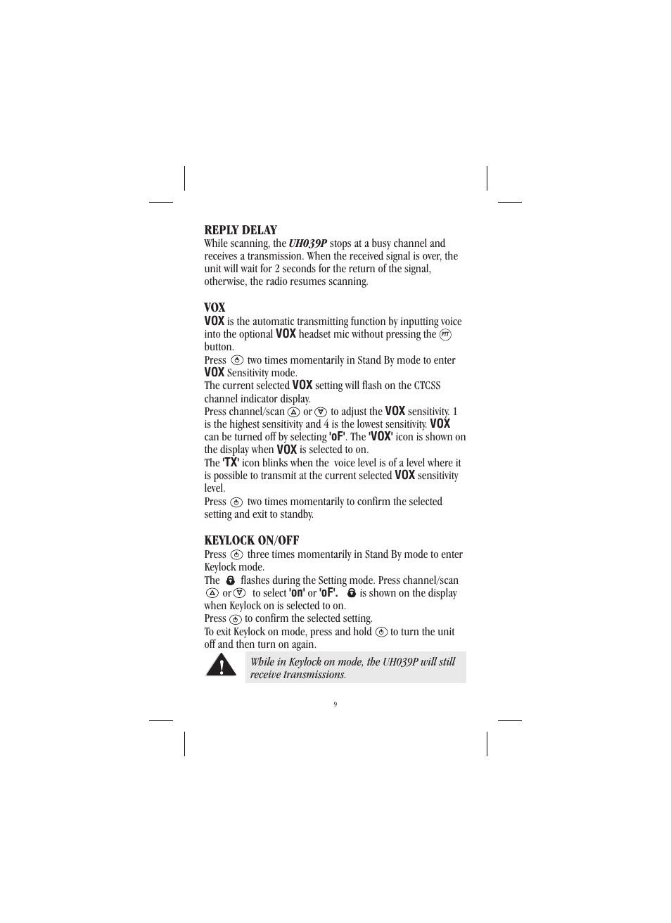Uniden UH039P User Manual | Page 10 / 12