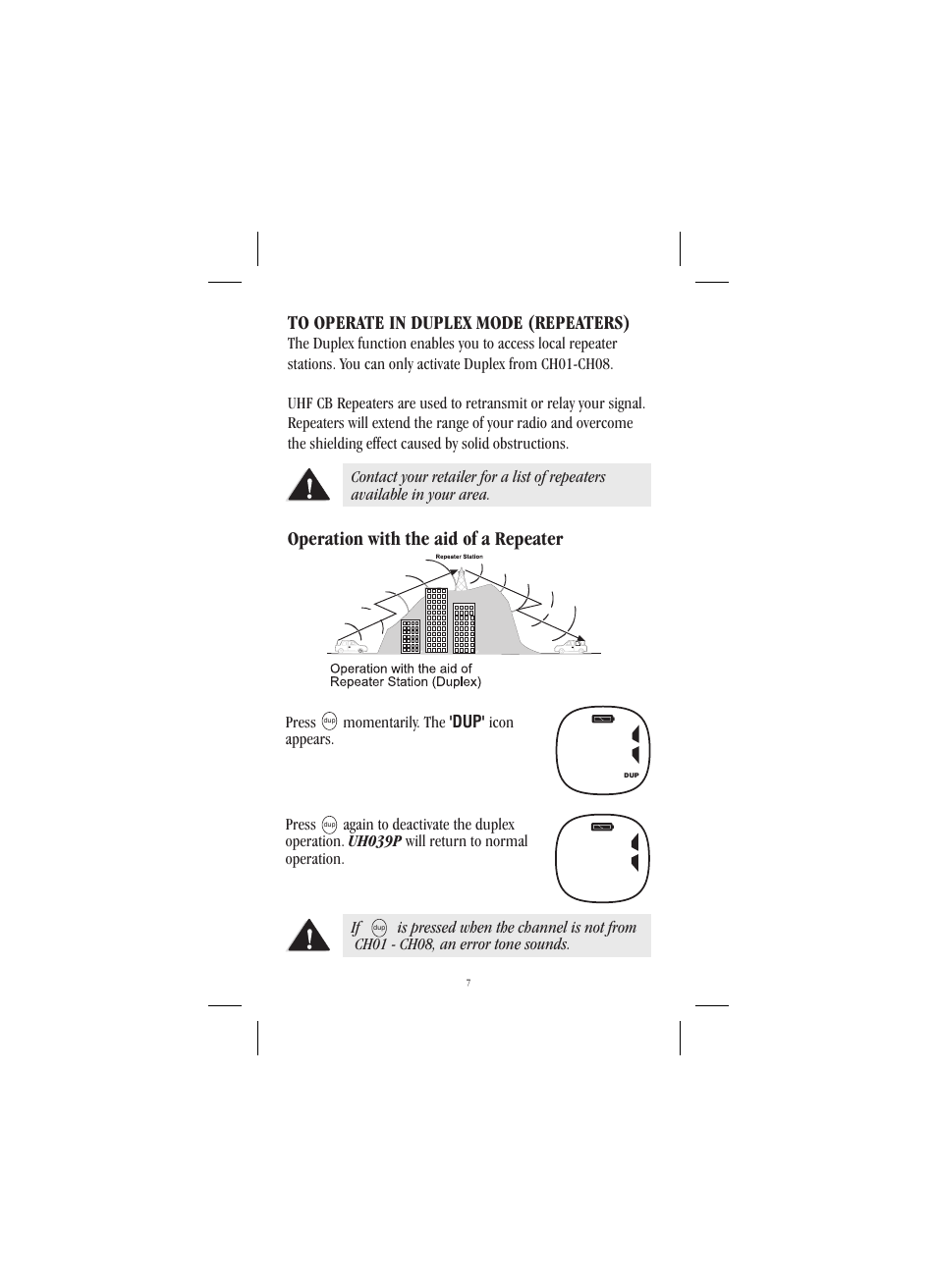 Operation with the aid of a repeater | Uniden UH039P User Manual | Page 8 / 12