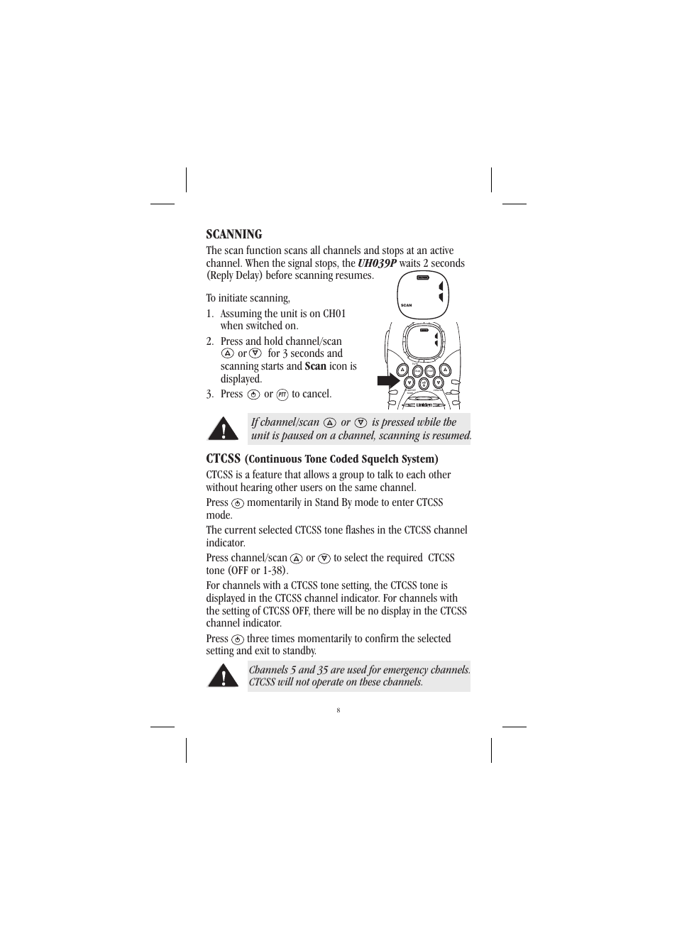 Ctcss, Scanning | Uniden UH039P User Manual | Page 9 / 12