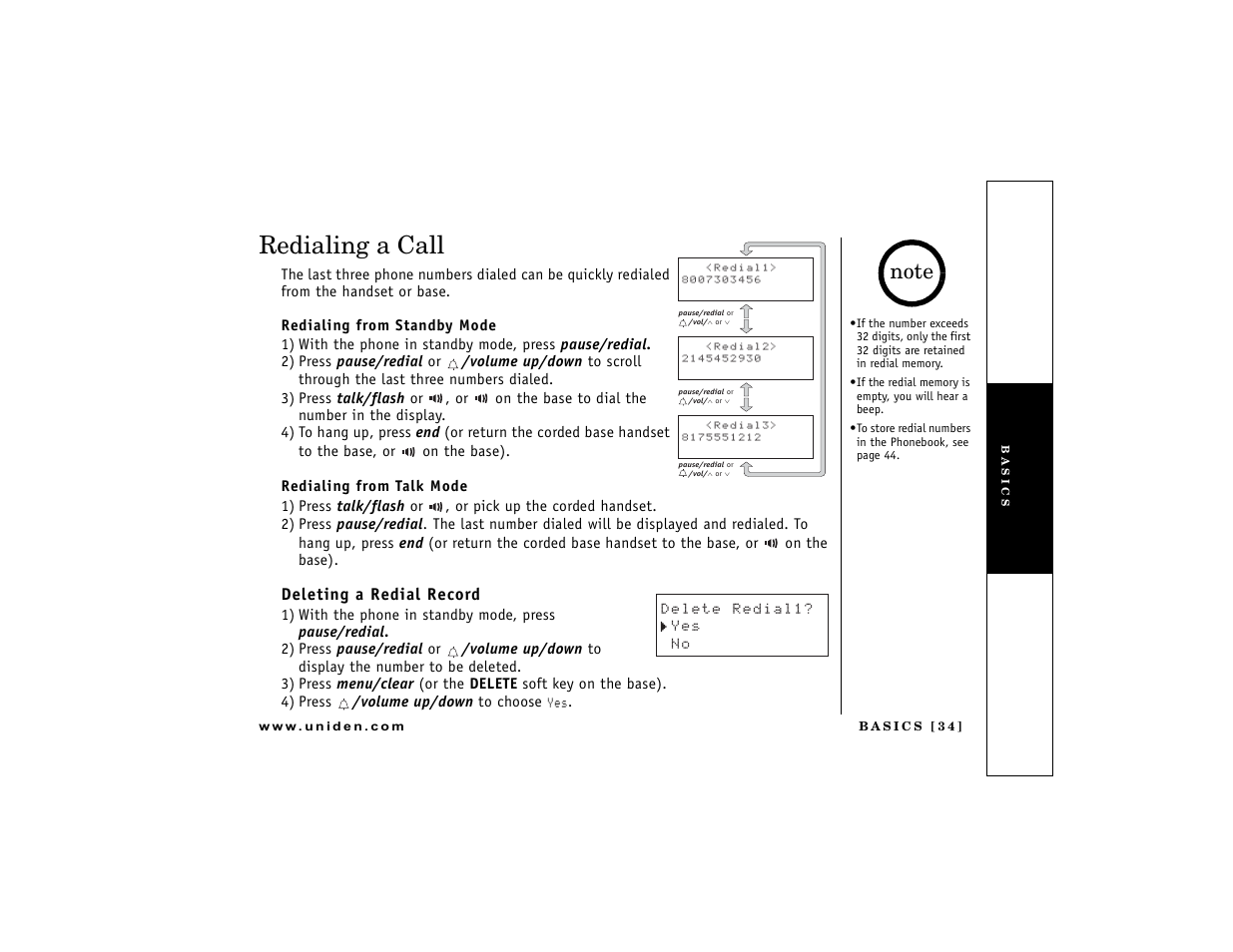 Redialing a call | Uniden DCT7488 User Manual | Page 35 / 96