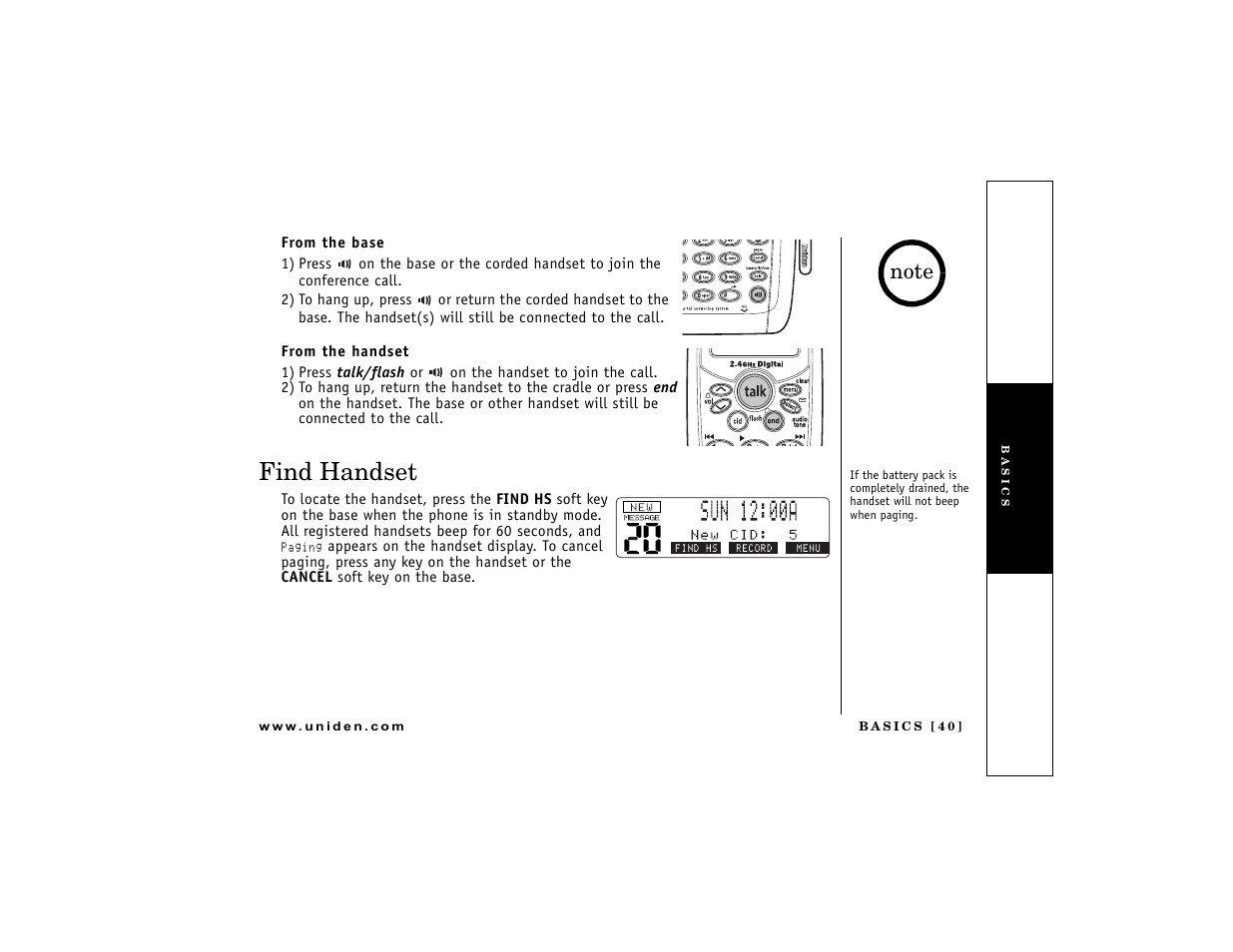 Find handset | Uniden DCT7488 User Manual | Page 41 / 96