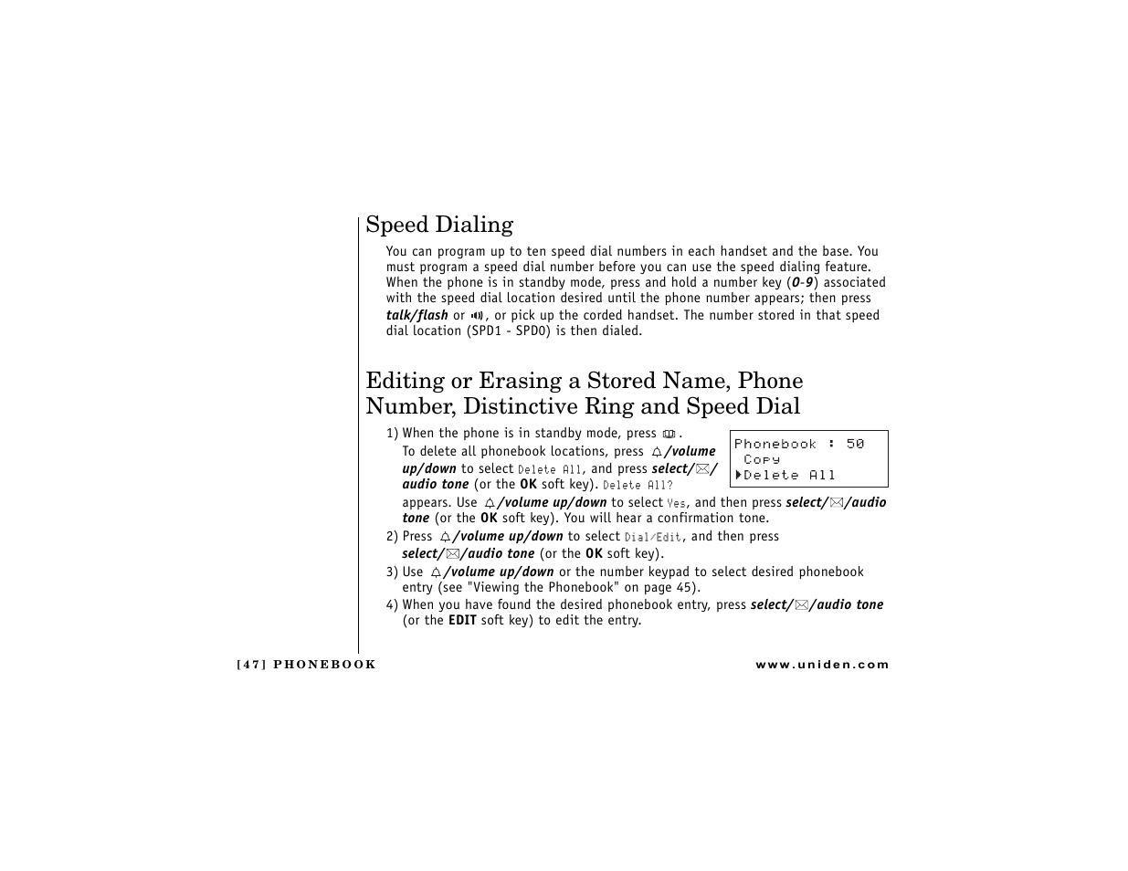 Speed dialing | Uniden DCT7488 User Manual | Page 48 / 96