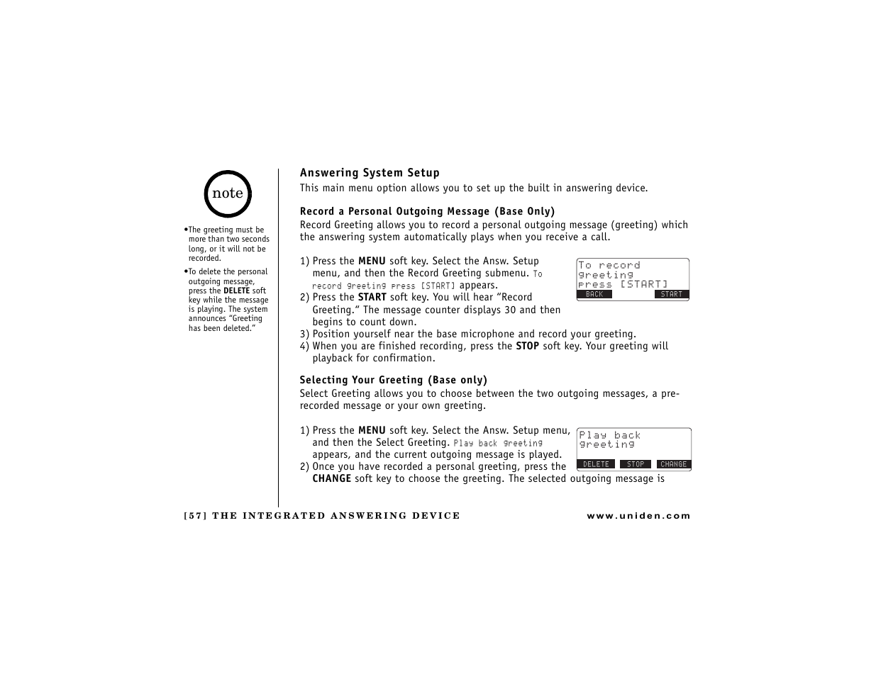 Answering system setup | Uniden DCT7488 User Manual | Page 58 / 96