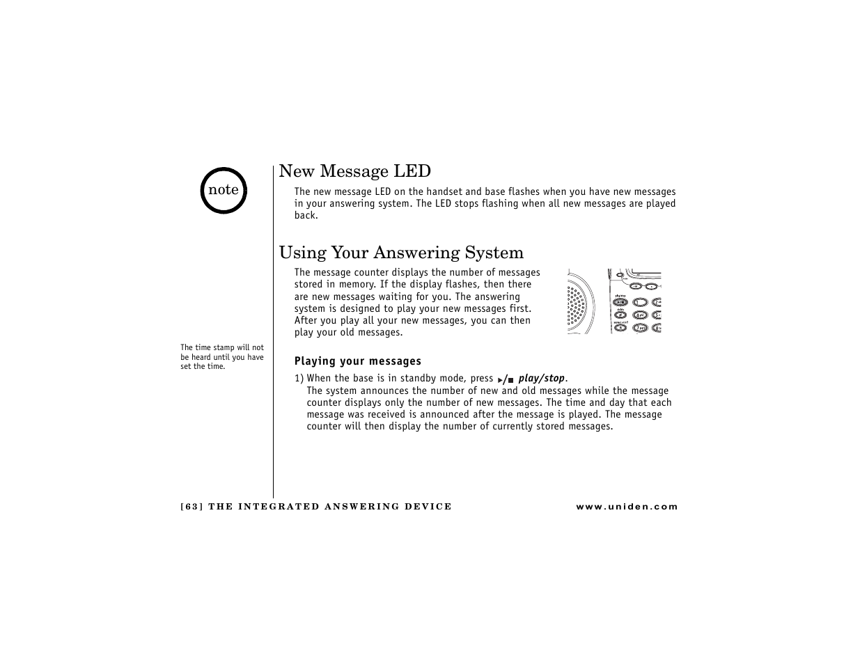 New message led, Using your answering system, P. 63) | Uniden DCT7488 User Manual | Page 64 / 96